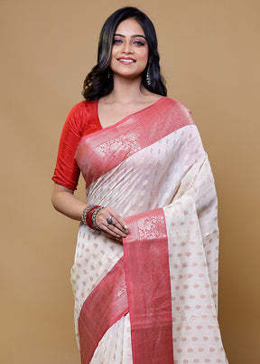 White Cotton Saree With Blouse Piece