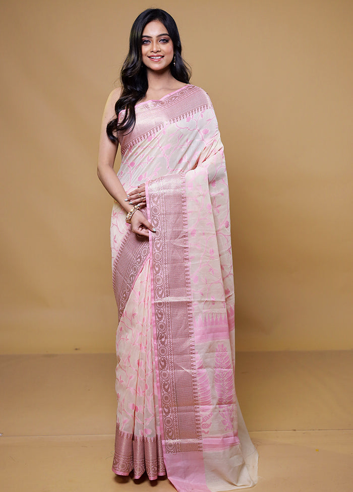 White Cotton Saree With Blouse Piece