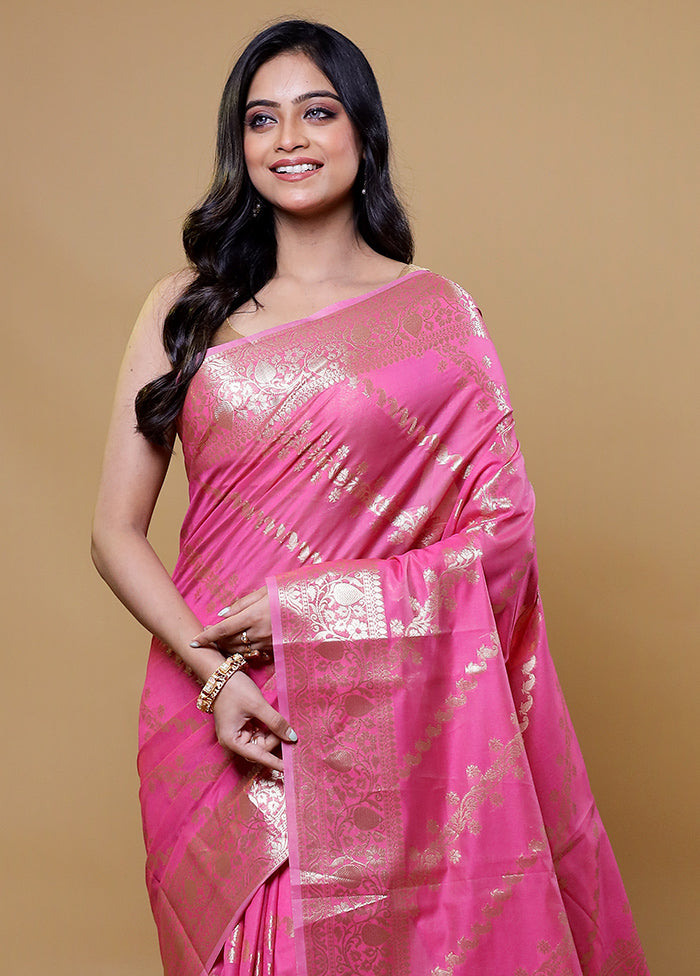 Pink Kora Silk Saree With Blouse Piece