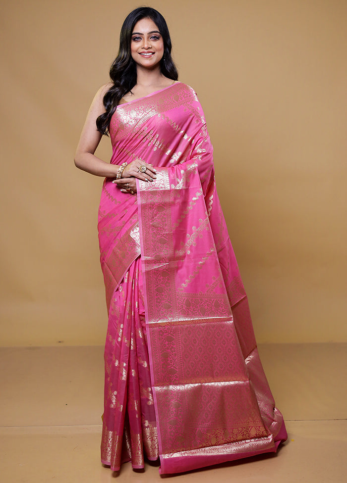 Pink Kora Silk Saree With Blouse Piece