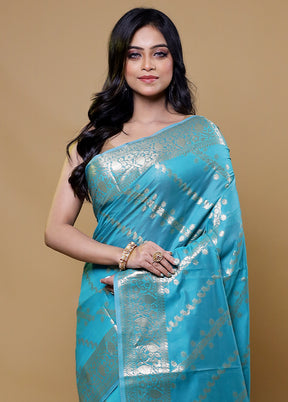 Blue Kora Silk Saree With Blouse Piece