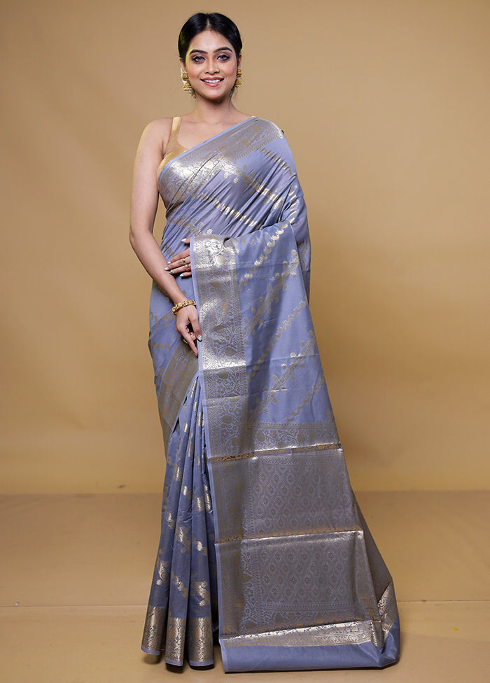 Grey Kora Silk Saree With Blouse Piece