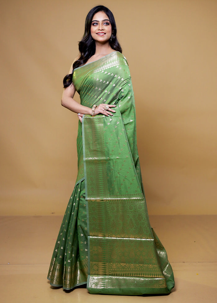 Green Kora Silk Saree With Blouse Piece