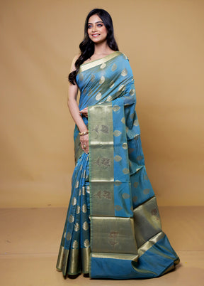 Blue Kora Silk Saree With Blouse Piece