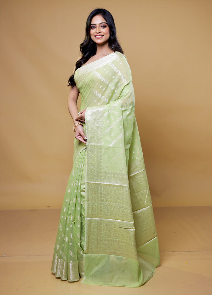 Green Kora Silk Saree With Blouse Piece