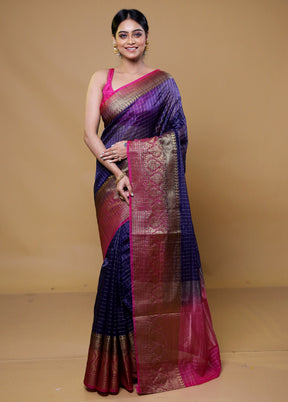 Blue Kora Silk Saree With Blouse Piece