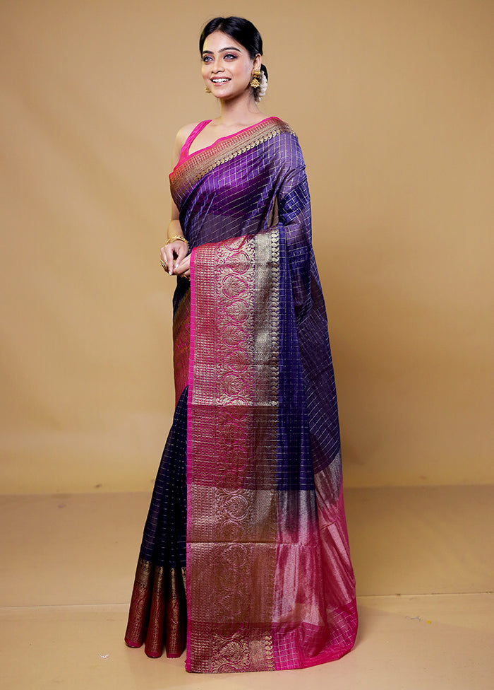 Blue Kora Silk Saree With Blouse Piece