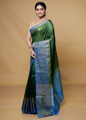 Green Kora Silk Saree With Blouse Piece