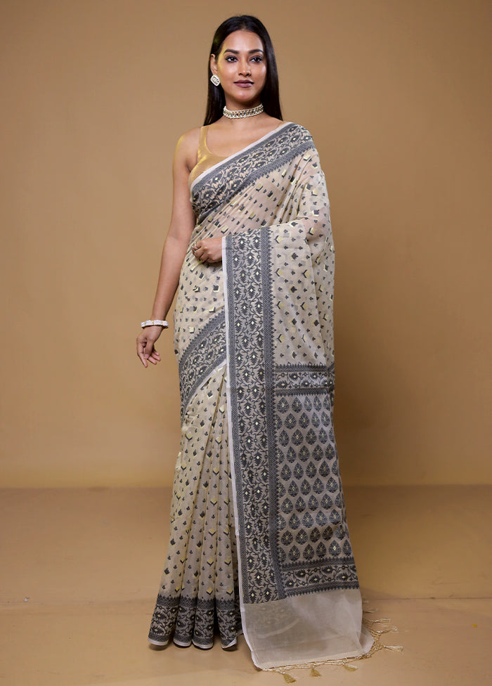 Cream Kora Silk Saree With Blouse Piece