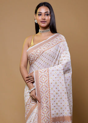 Cream Kora Silk Saree With Blouse Piece