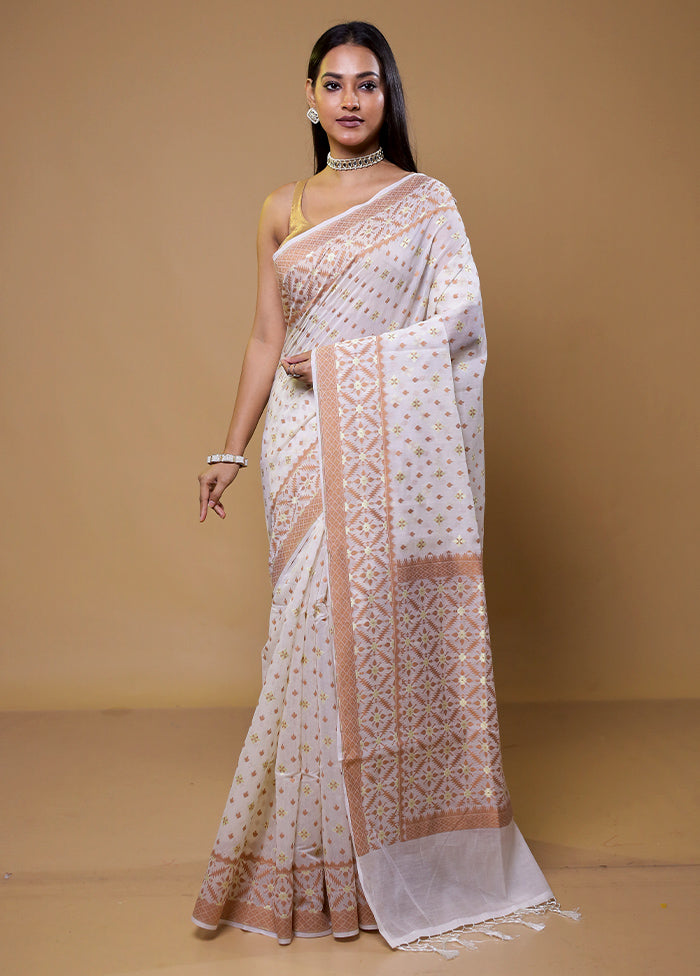 Cream Kora Silk Saree With Blouse Piece