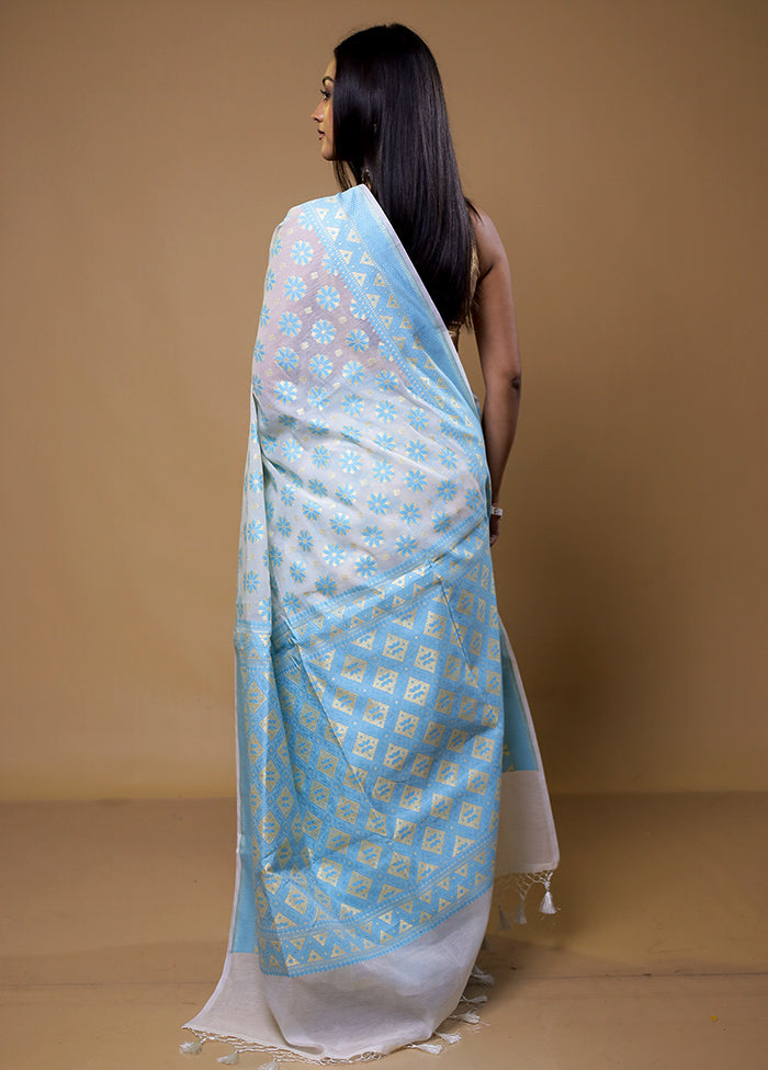 White Kora Silk Saree With Blouse Piece