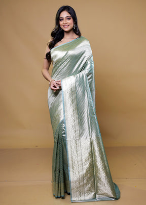 Blue Tissue Silk Saree With Blouse Piece