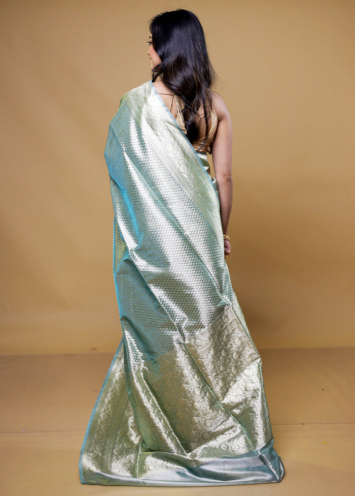 Blue Tissue Silk Saree With Blouse Piece