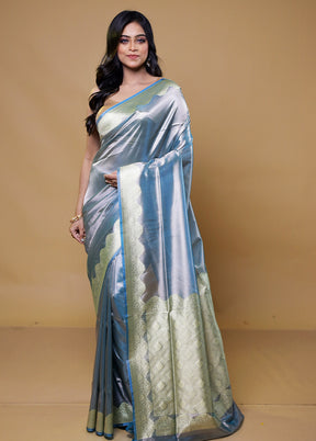 Blue Tissue Silk Saree With Blouse Piece