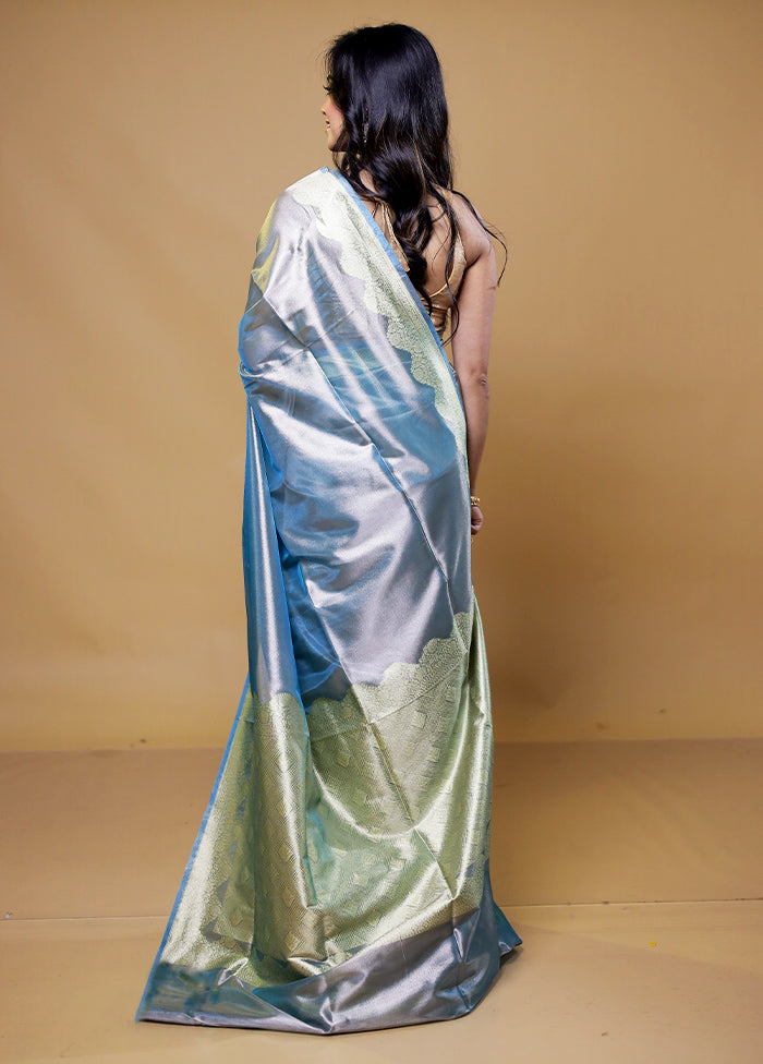 Blue Tissue Silk Saree With Blouse Piece