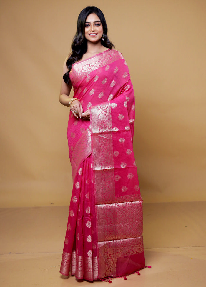 Pink Kota Cotton Saree With Blouse Piece