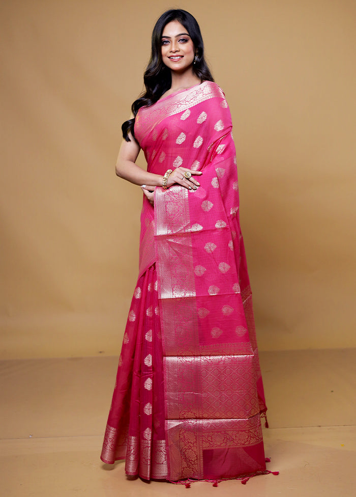 Pink Kota Cotton Saree With Blouse Piece