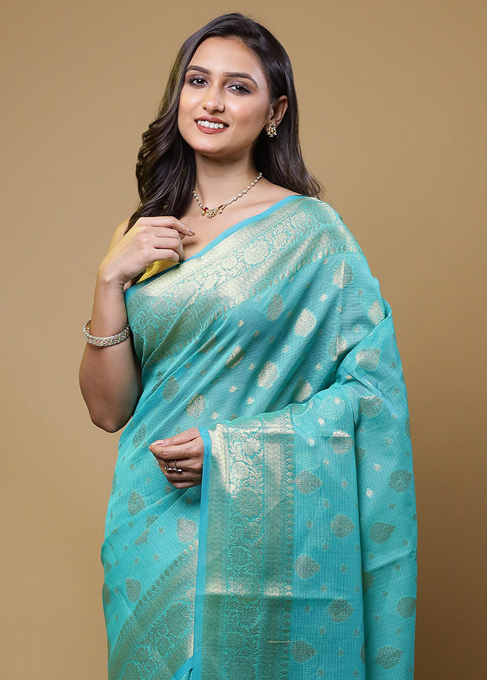 Blue Kota Cotton Saree With Blouse Piece