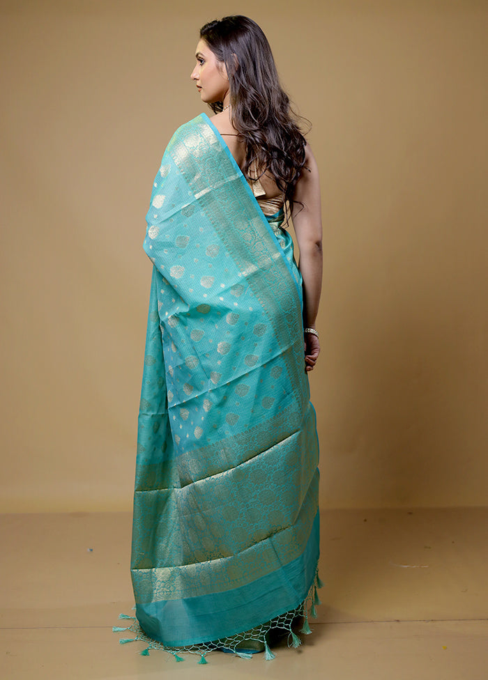 Blue Kota Cotton Saree With Blouse Piece