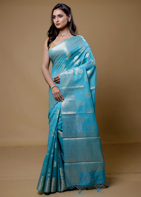 Blue Kota Cotton Saree With Blouse Piece