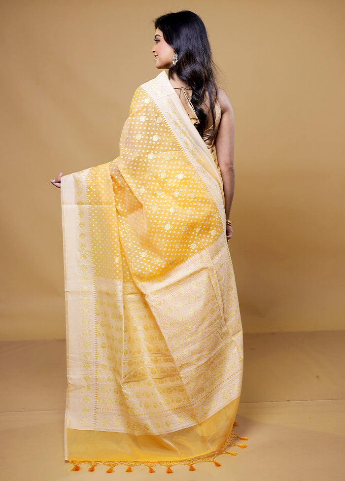 Yellow Kora Silk Saree With Blouse Piece