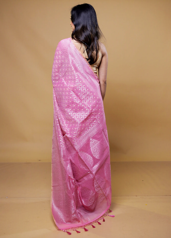 Pink Kora Silk Saree With Blouse Piece