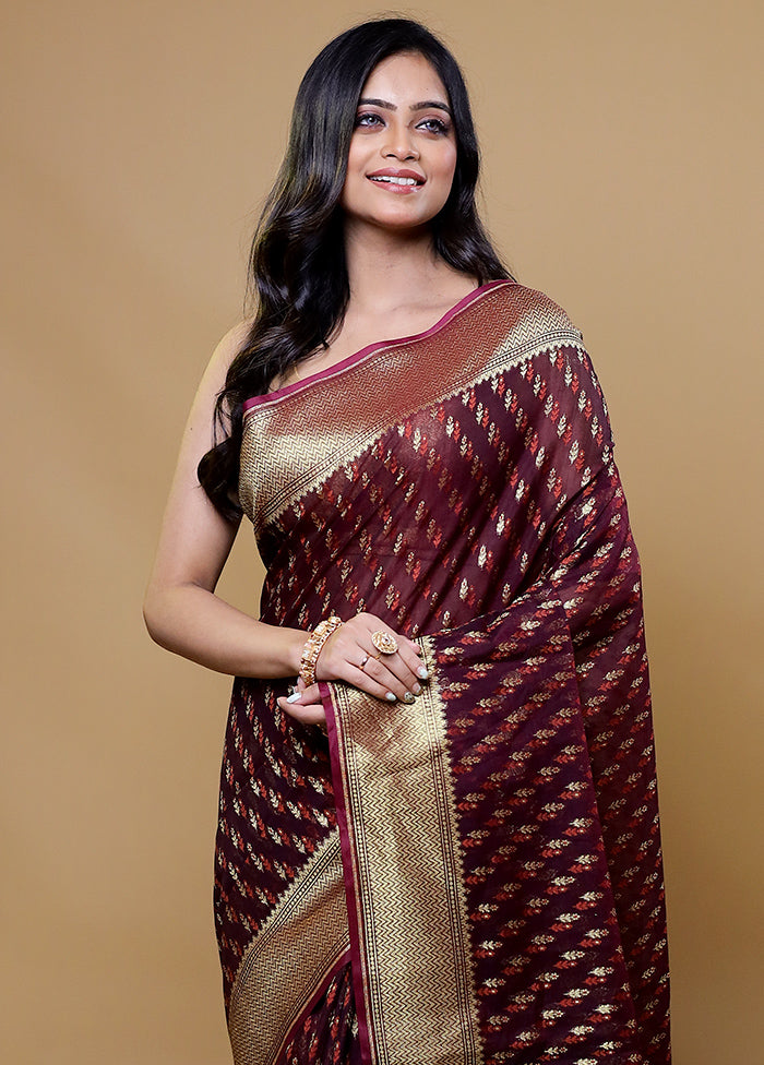 Maroon Kora Silk Saree With Blouse Piece