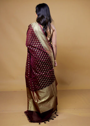 Maroon Kora Silk Saree With Blouse Piece