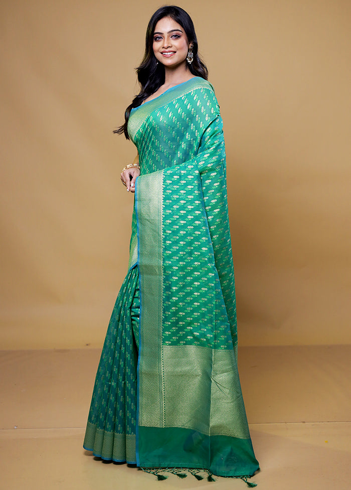 Green Kora Silk Saree With Blouse Piece