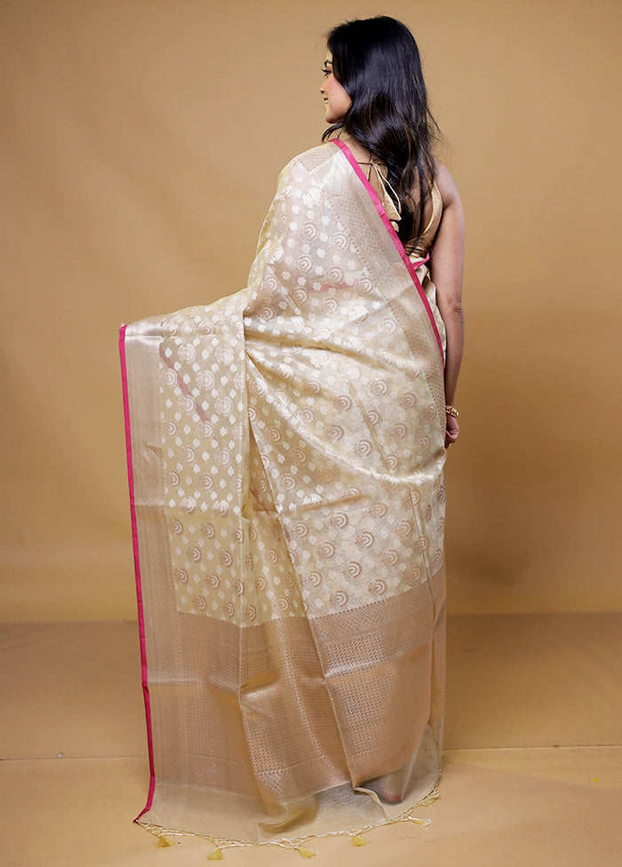 Cream Tissue Silk Saree With Blouse Piece