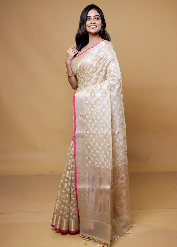 Cream Tissue Silk Saree With Blouse Piece