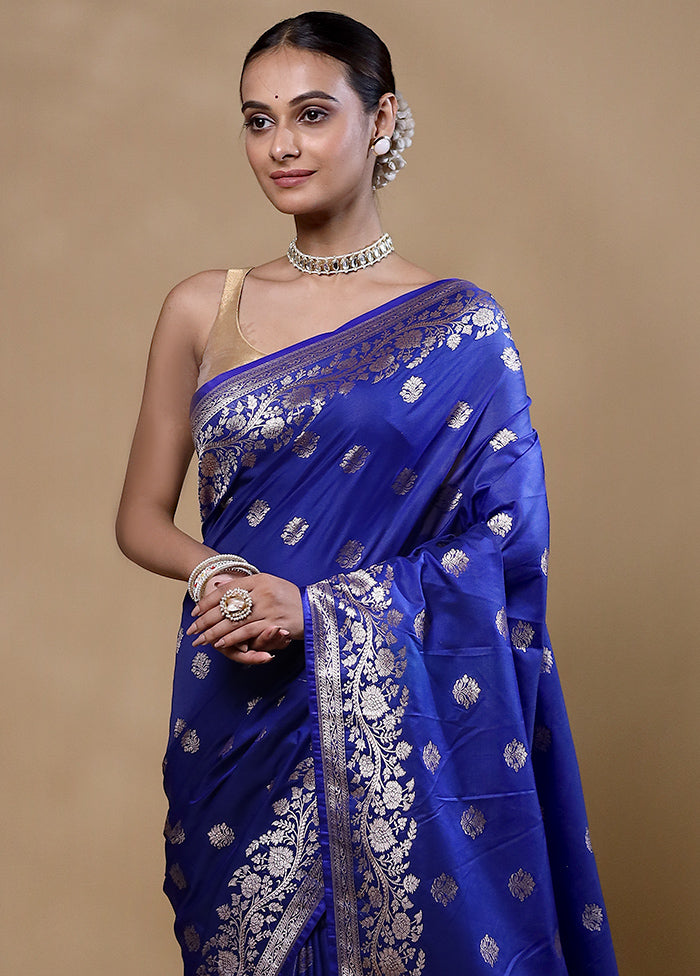 Blue Katan Silk Saree With Blouse Piece