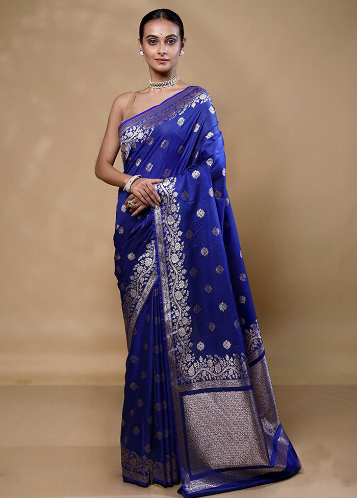 Blue Katan Silk Saree With Blouse Piece