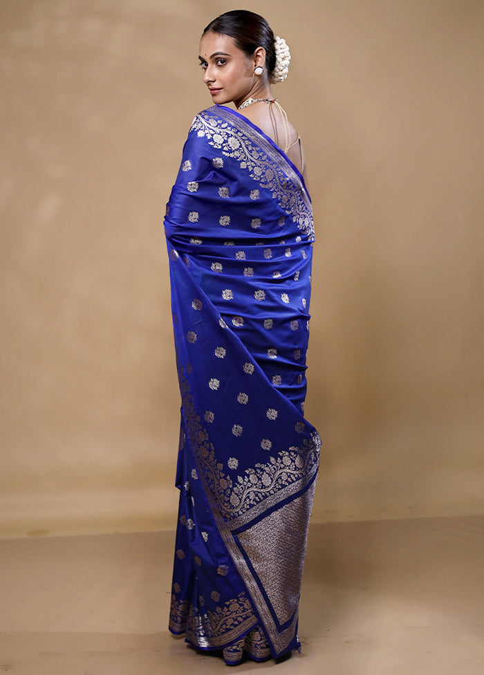 Blue Katan Silk Saree With Blouse Piece