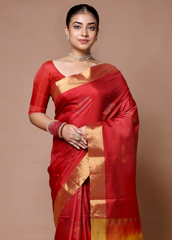 Red Handloom Kanjivaram Pure Silk Saree With Blouse Piece