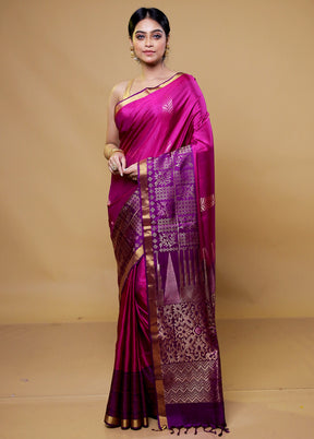 Purple Handloom Kanchipuram Pure Silk Saree With Blouse Piece