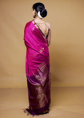 Purple Handloom Kanchipuram Pure Silk Saree With Blouse Piece