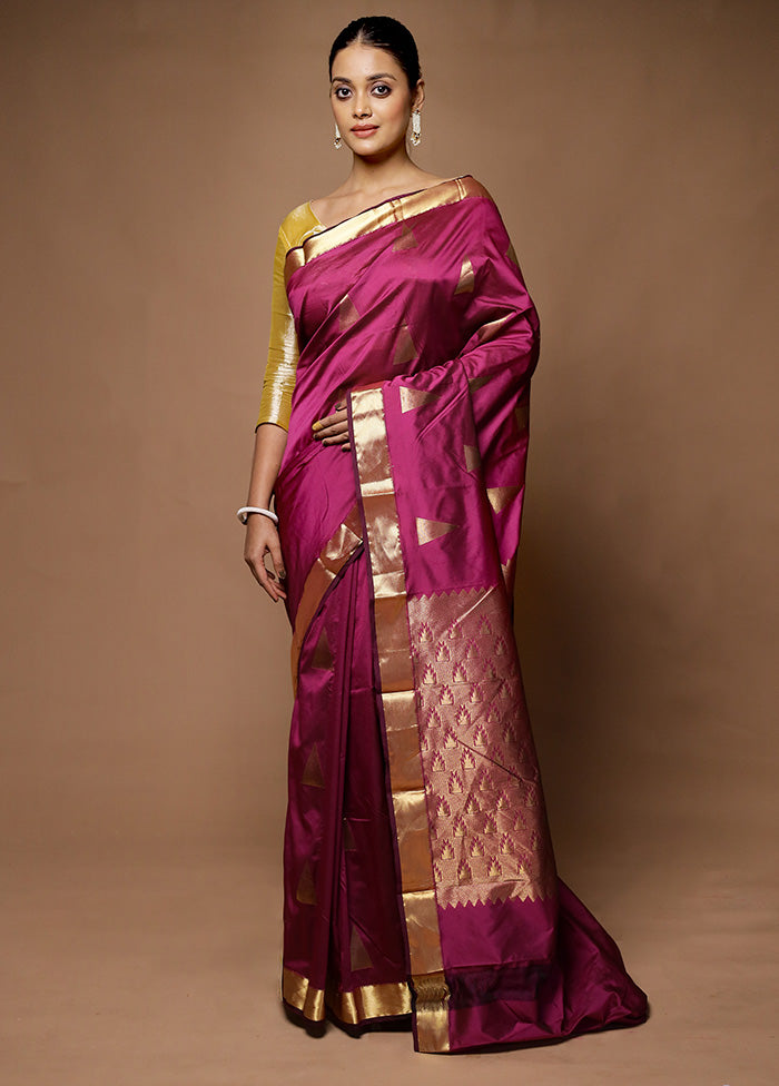 Purple Kanjivaram Silk Saree With Blouse Piece