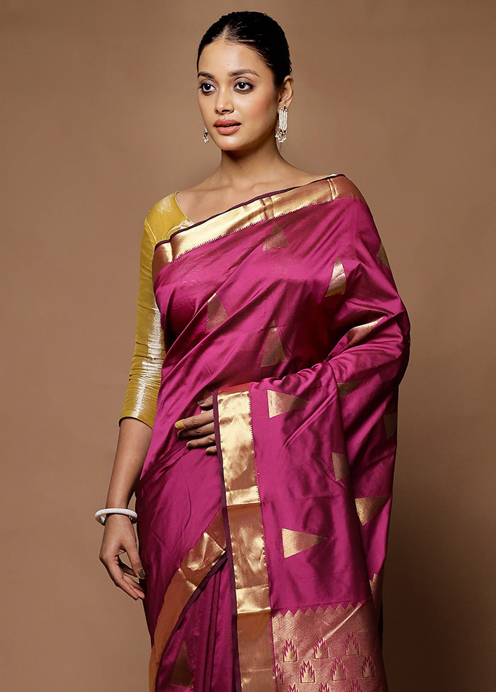 Purple Kanjivaram Silk Saree With Blouse Piece