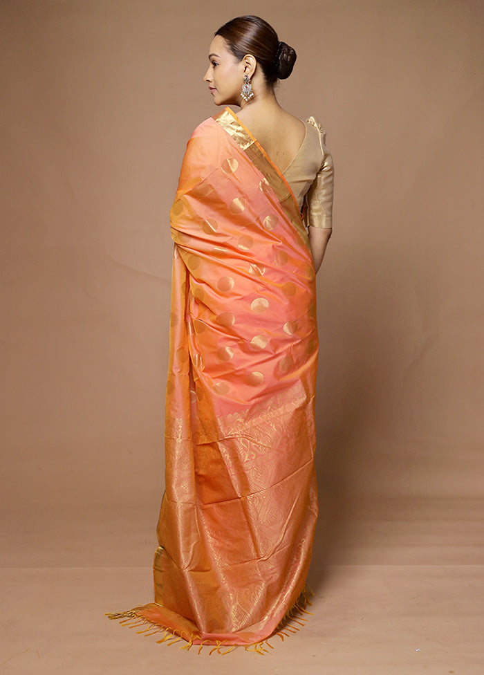 Peach Kanjivaram Silk Saree With Blouse Piece