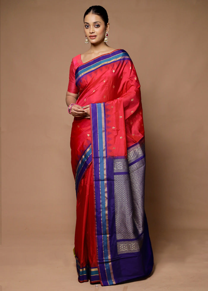 Pink Kanjivaram Silk Saree With Blouse Piece