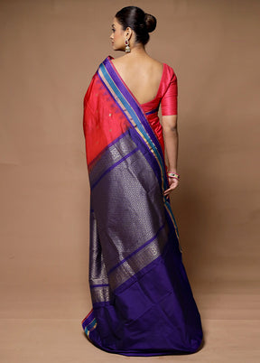 Pink Kanjivaram Silk Saree With Blouse Piece