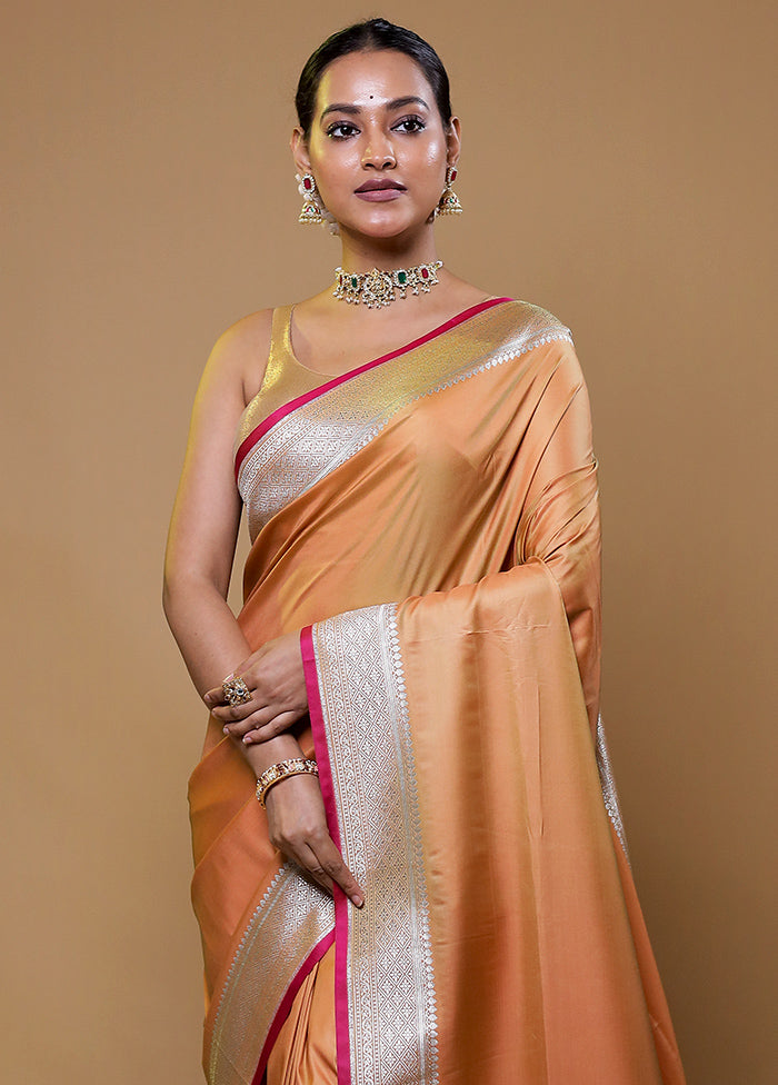 Orange Banarasi Silk Saree With Blouse Piece