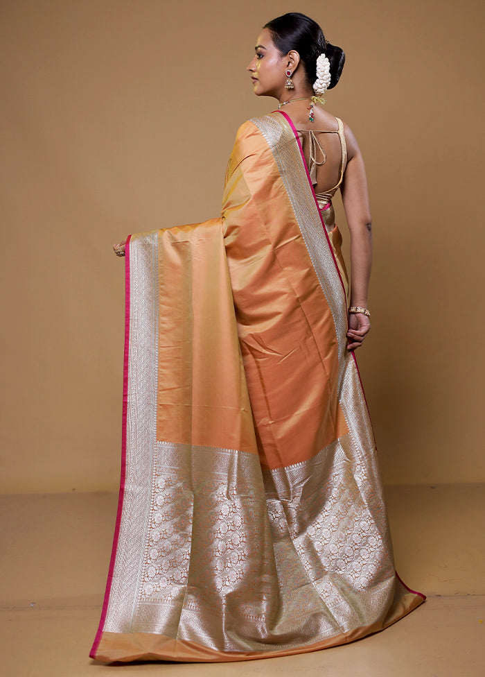 Orange Banarasi Silk Saree With Blouse Piece