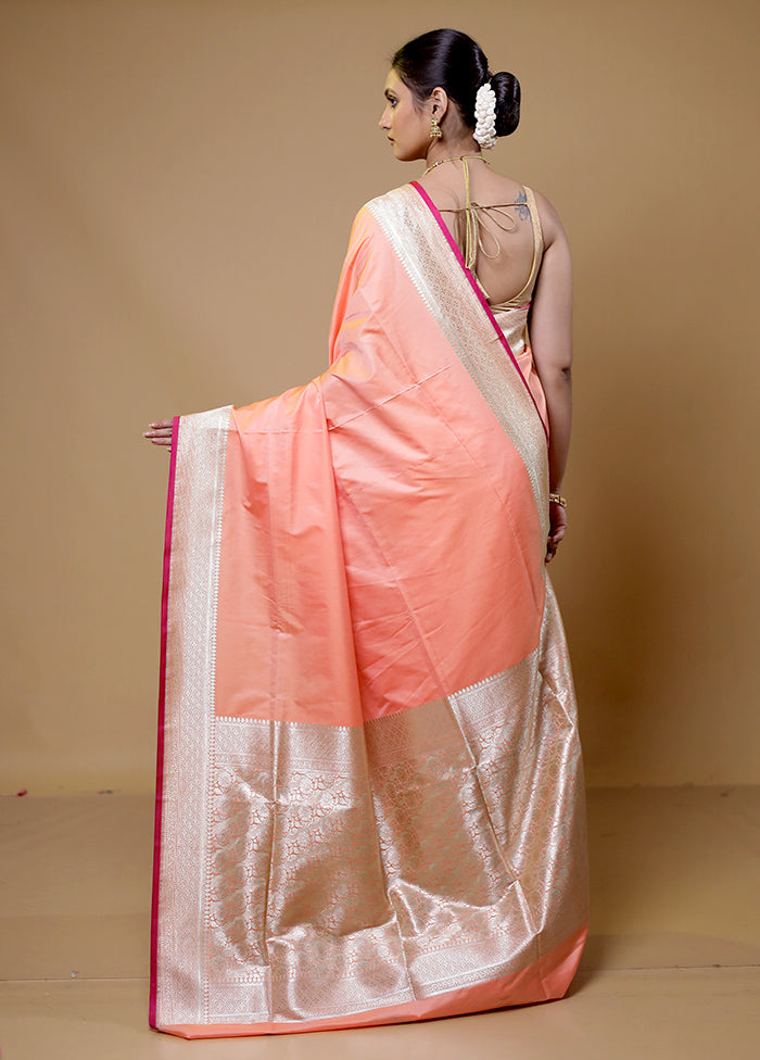 Peach Banarasi Silk Saree With Blouse Piece