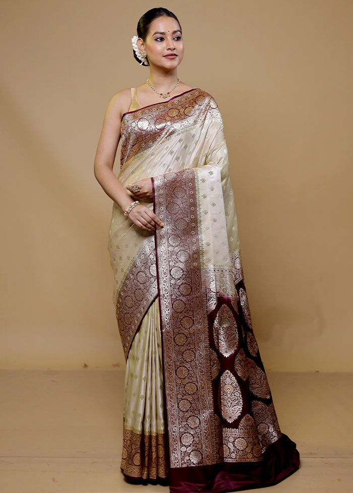 Cream Banarasi Silk Saree With Blouse Piece