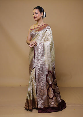 Cream Banarasi Silk Saree With Blouse Piece