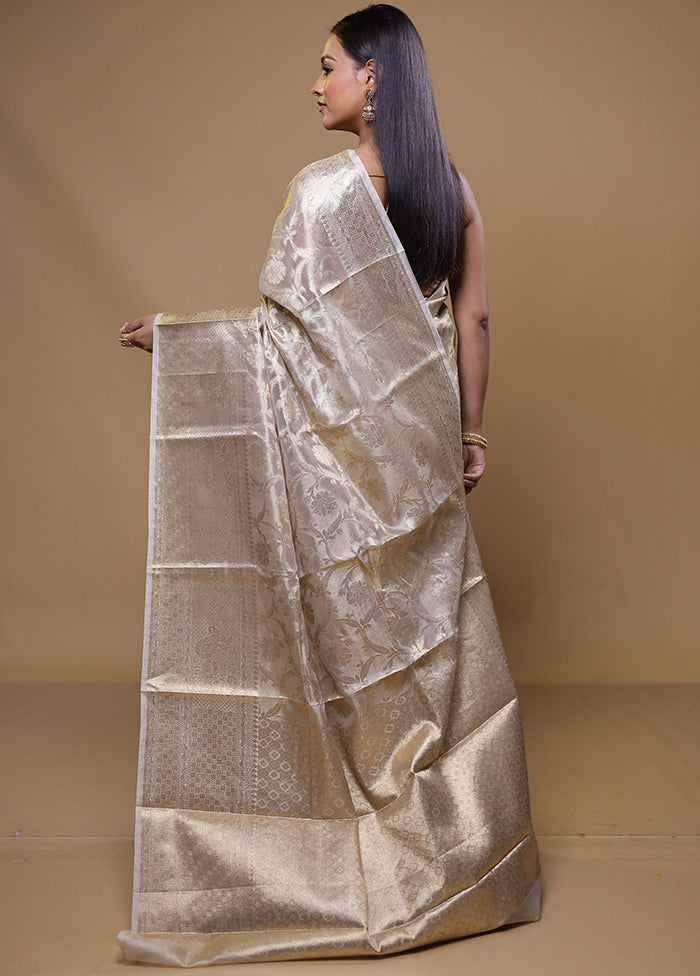 White Tissue Silk Saree With Blouse Piece