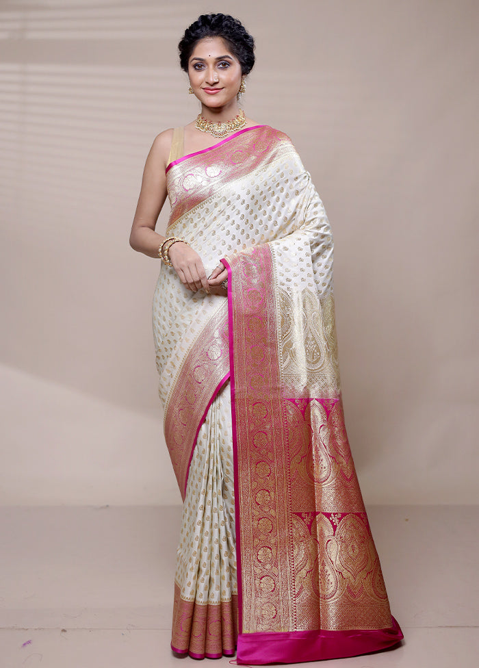 Cream Banarasi Silk Saree With Blouse Piece